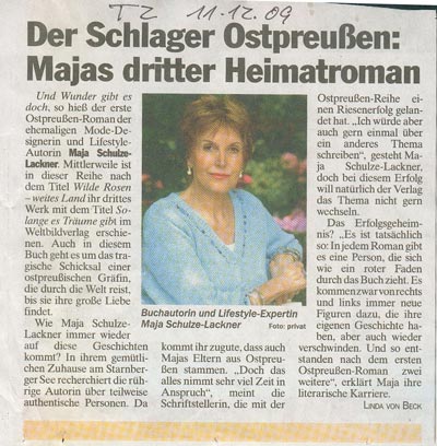 Artikel in der TZ vom 11.12.2009 über Majas dritten Heimaroman